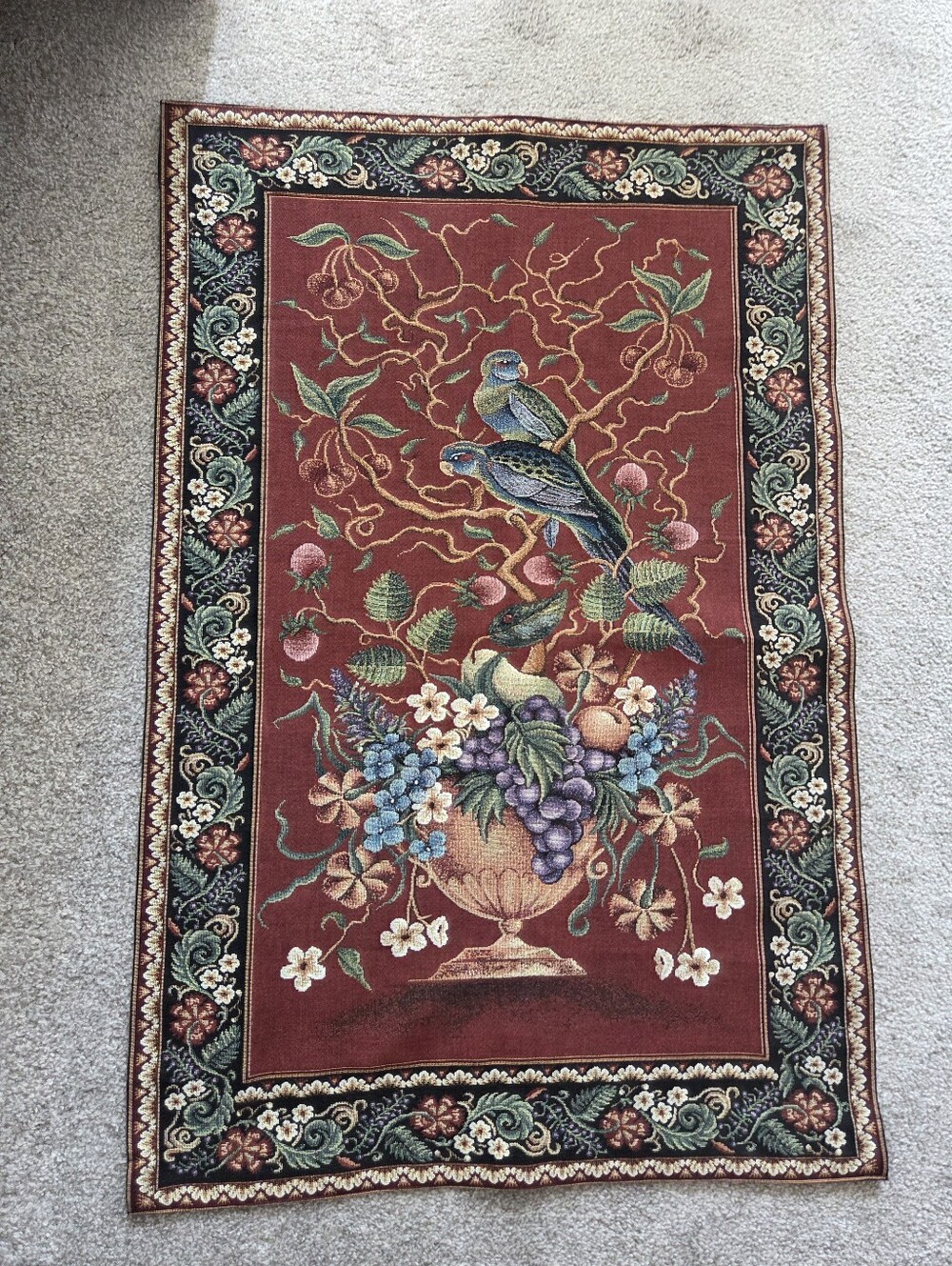 Red Botanical Bird Tapestry Wall Hanging